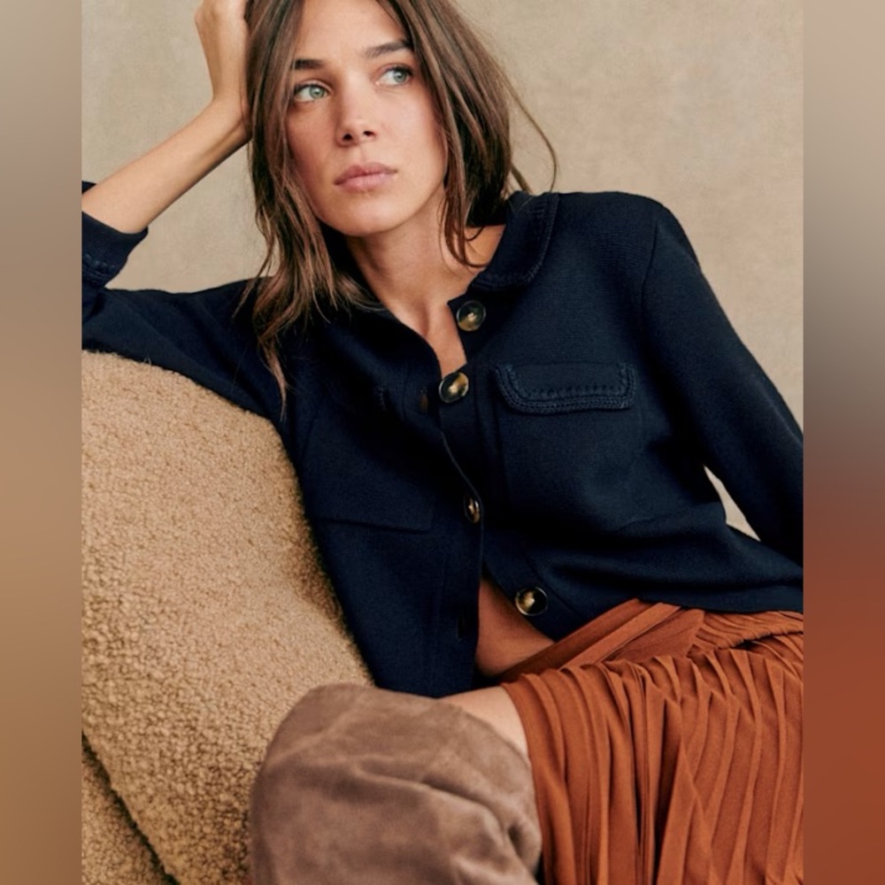 Sezane Betty Cardigan Crochet Navy